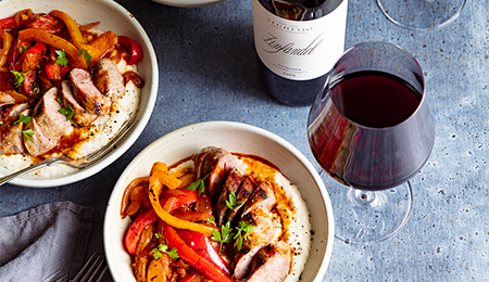 Sweet Italian Sausage with Polenta Bianca and Peperonata