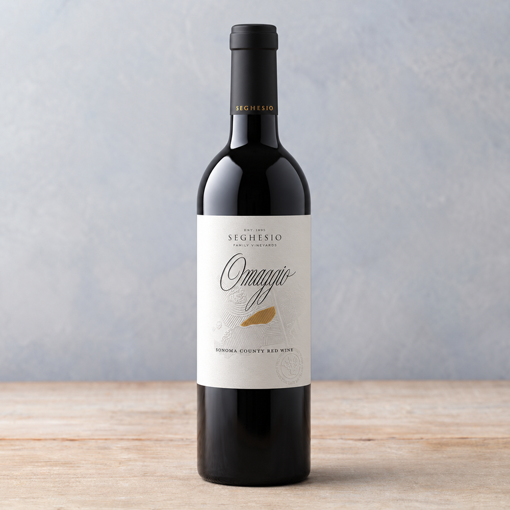 A bottle of Seghesio Omaggio red wine from Sonoma County.